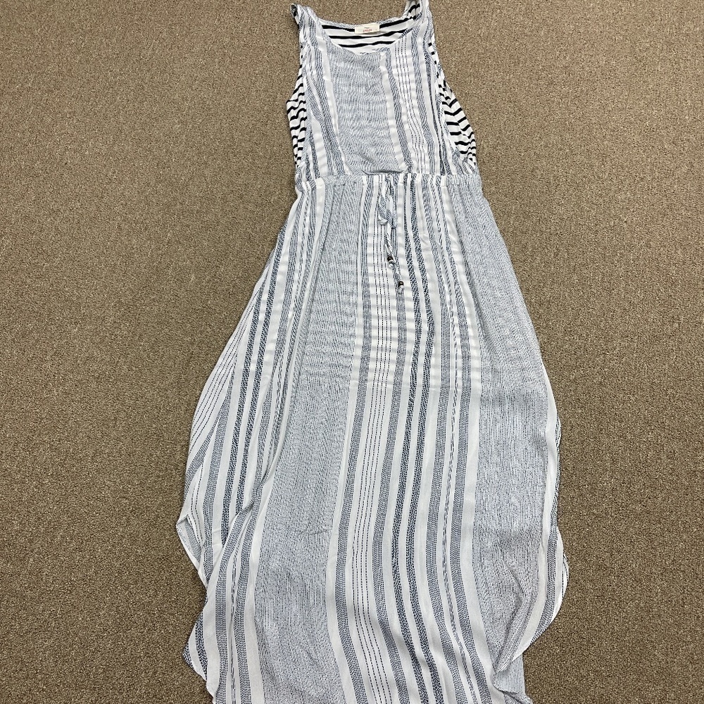 ⚡️3/$20⚡️Hummingbird: Women's Navy/White Sleeveless Striped Maxi Dress, Size S - Picture 6 of 7